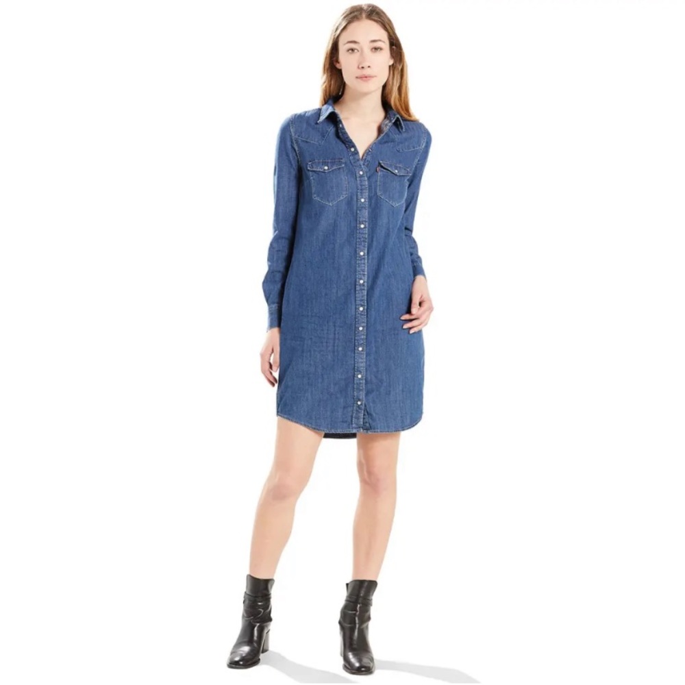 NEW Levi’s iconic western blue chambray denim long tunic dress XS